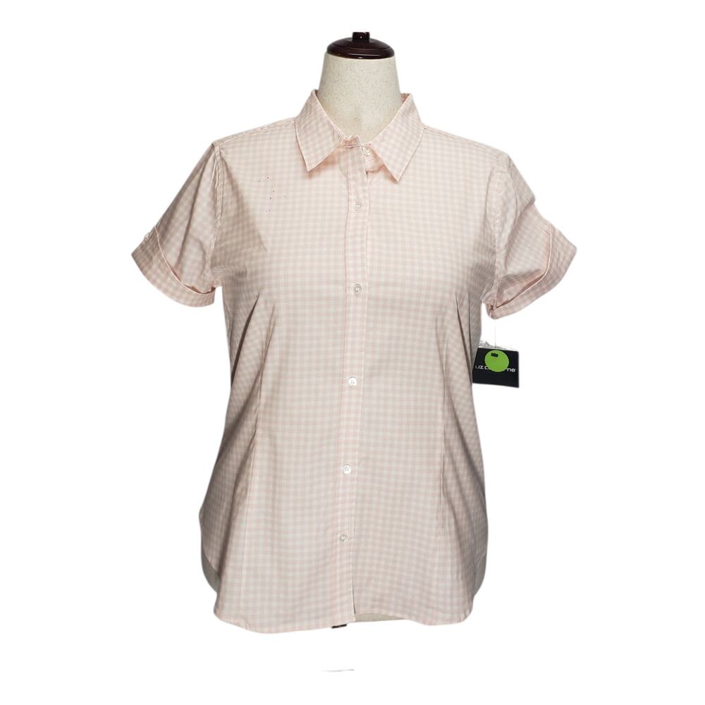 Liz Claiborne NWT Pink Gingham Stretch Blouse Large 90s True Vintage Deadstock